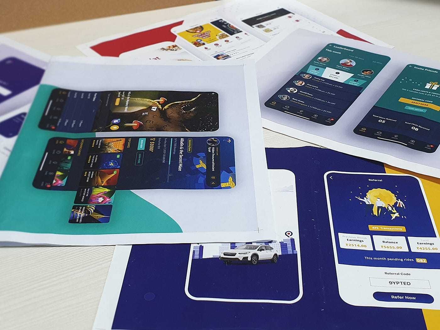printed design screens of mobile applications