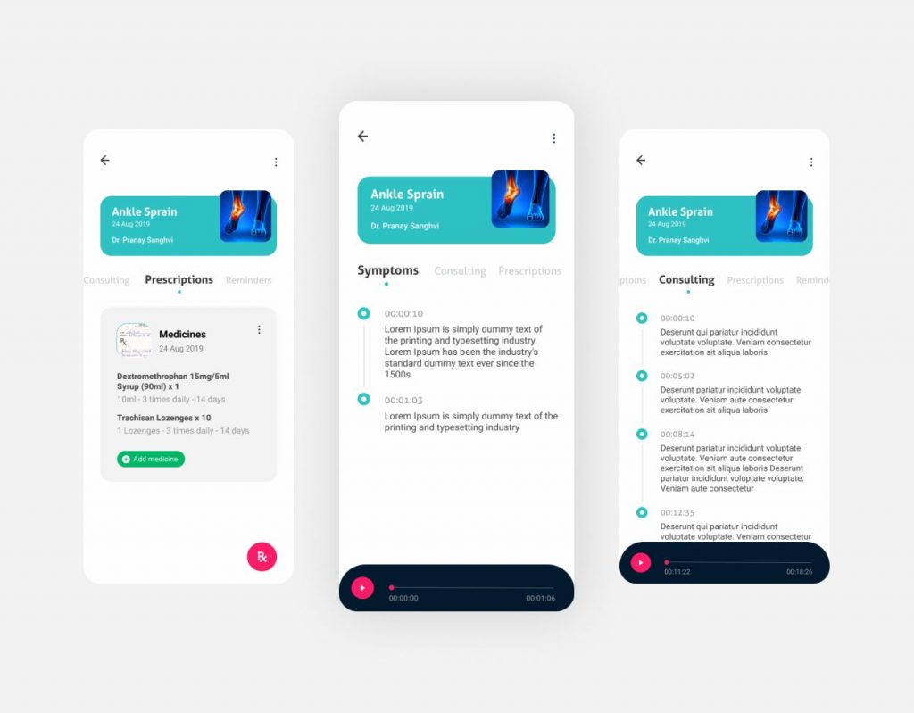 some app screens from healthcare app