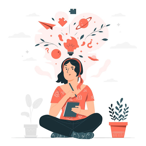 a girl thinking about some creative idea
