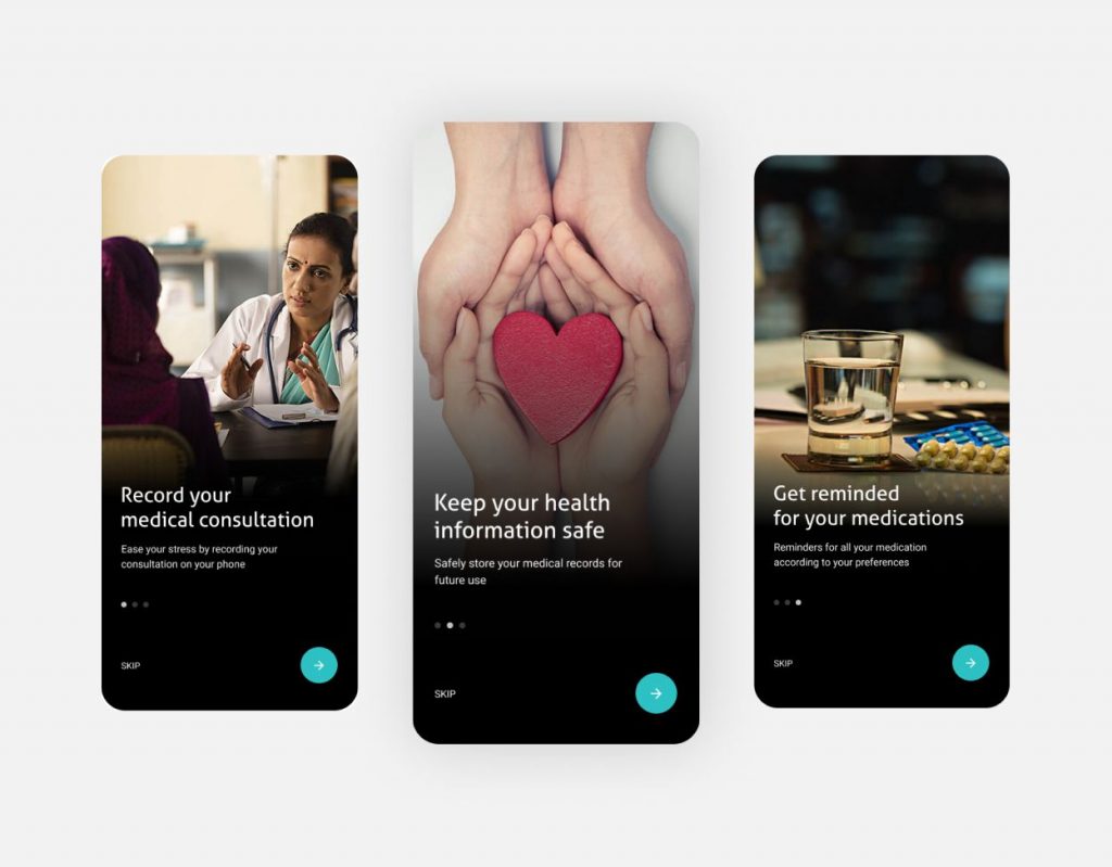 a home screen of a healthcare app