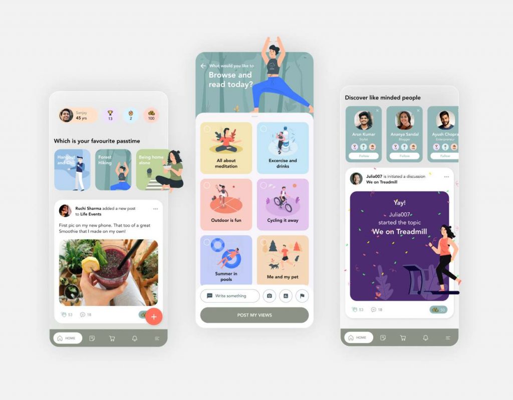 some mobile app screens from a lifestyle app