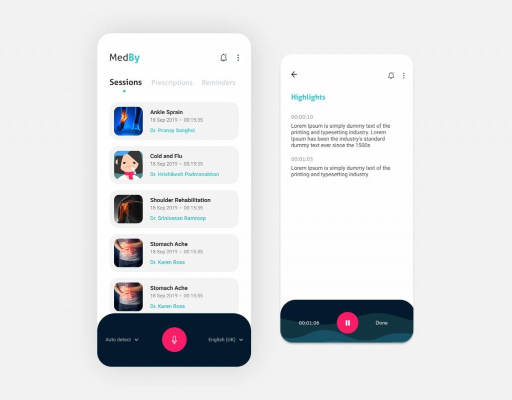 a session screen of a healthcare app