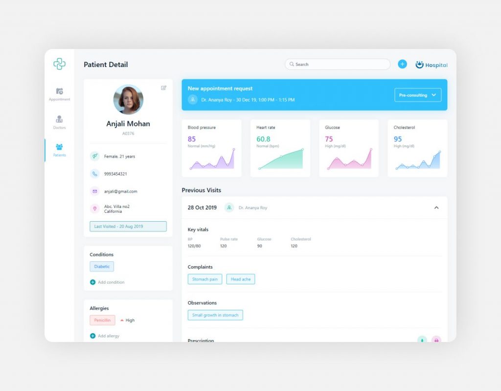 a patient detail screen from a healthcare application