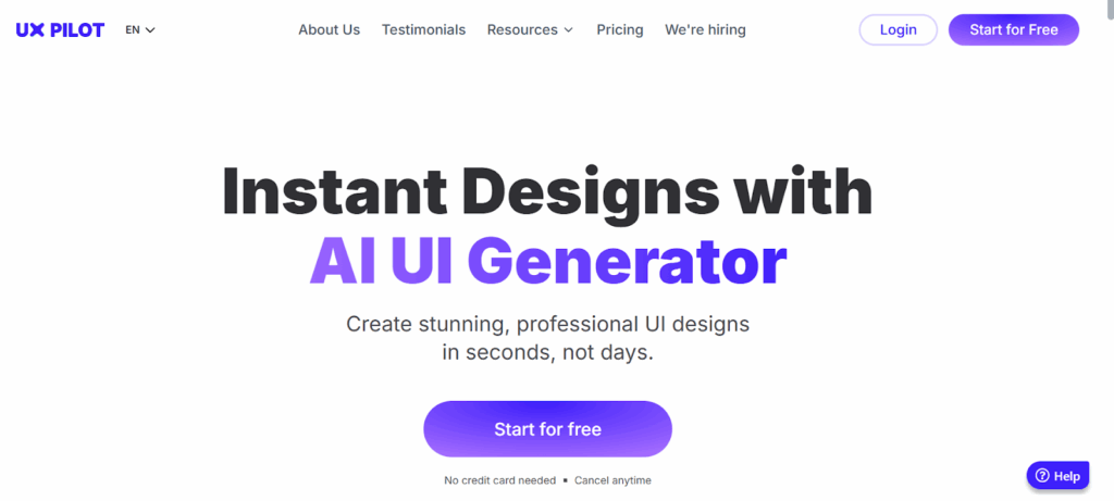 UX pilot's Instant UI Generator screen