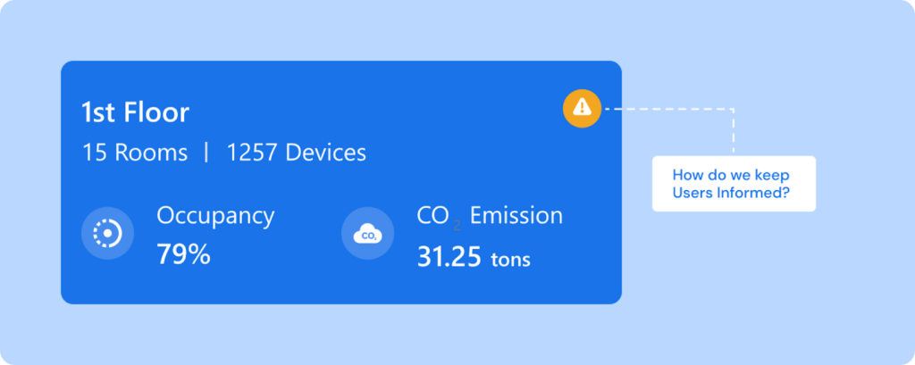An alert symbol on dashboard card to notify users