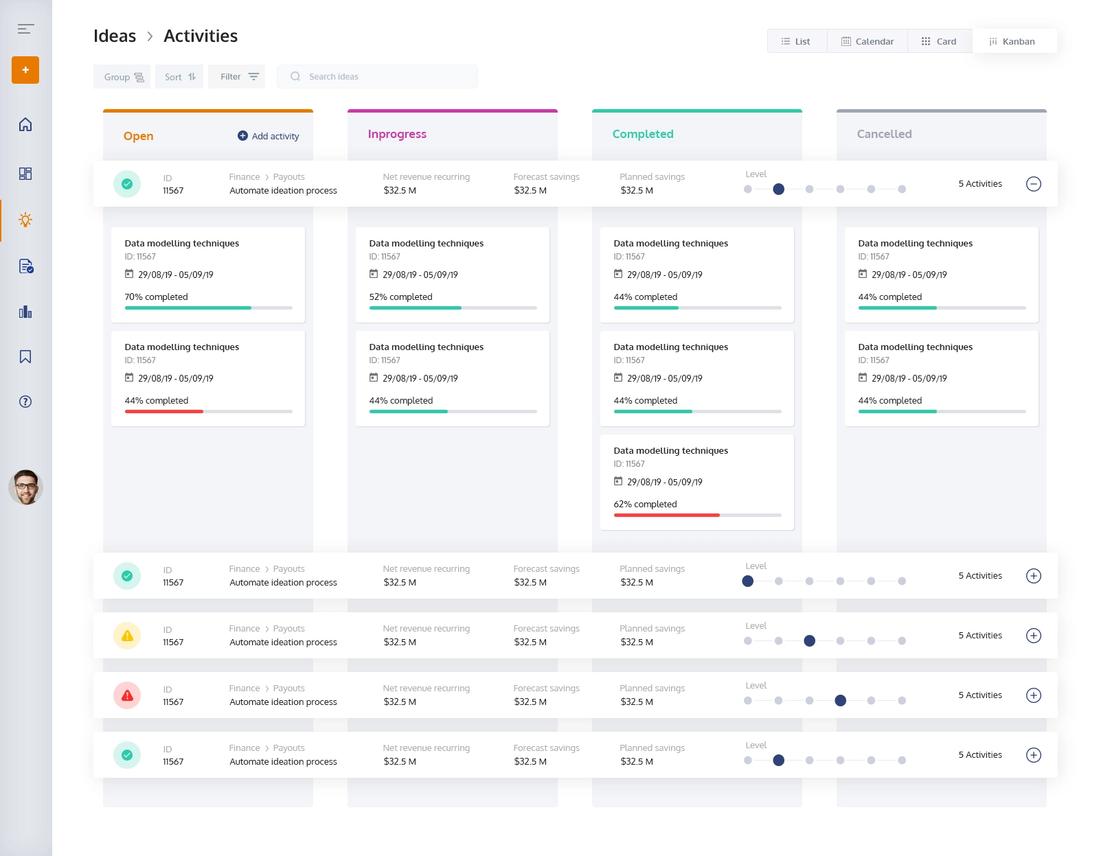 UI of a project management tool that simplifies project tracking
