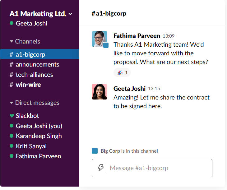 Inter organization communication UI in Slack
