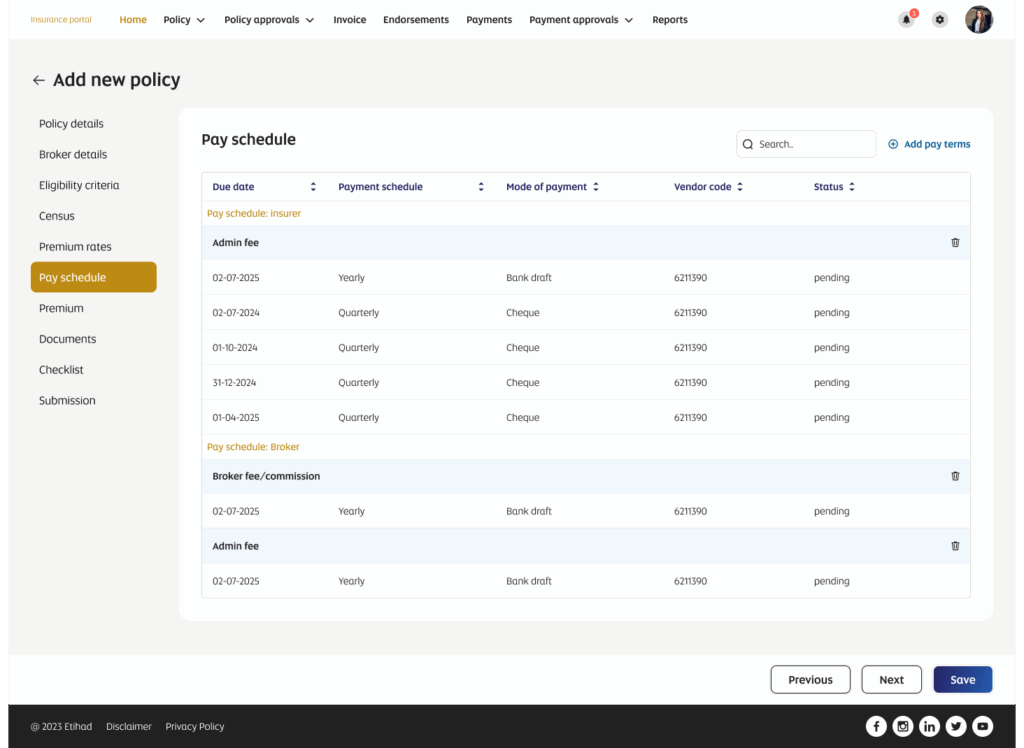 Insurance Policy Management Dashboard designed by Aufait UX