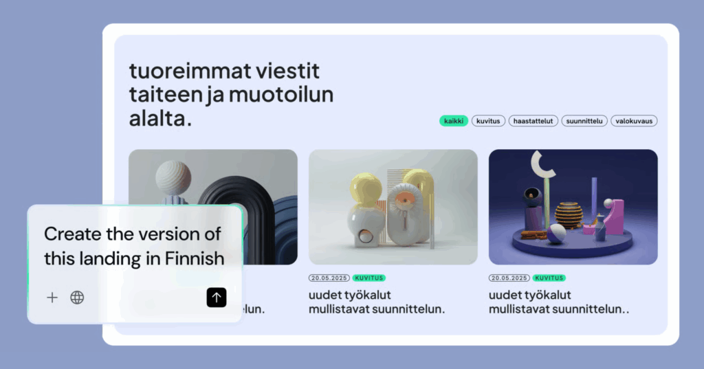 Modern website interface with soft rounded containers, subtle gradients, and card-based layout.