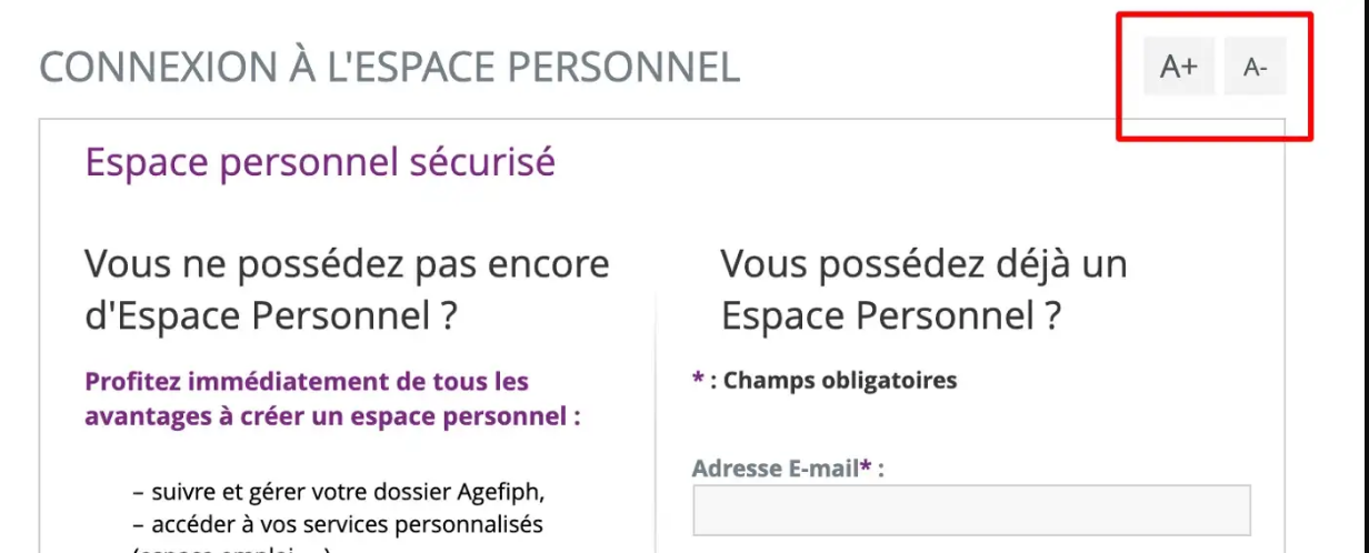 screen capture of a website using text enlargement tool