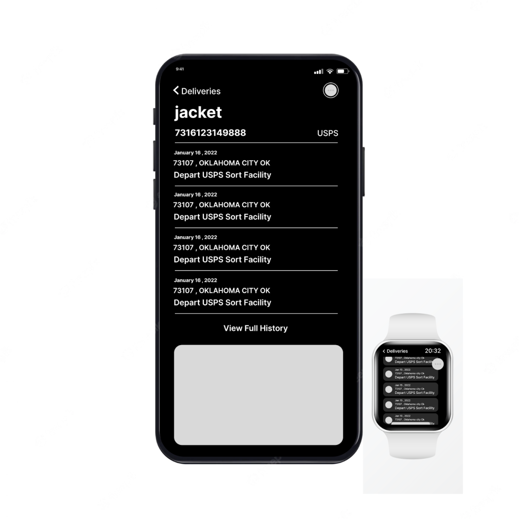Delivery app screens on smartphone and smartwatch