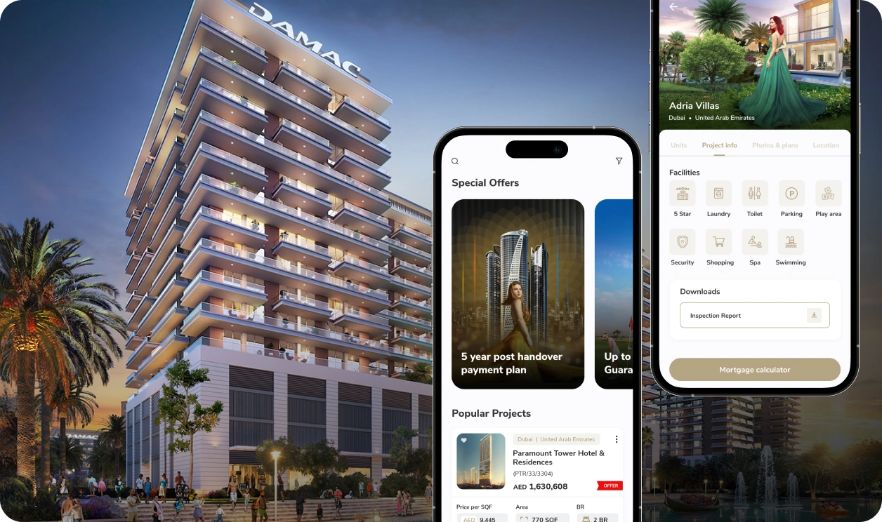 DAMAC mobile UX redesign for real estate and property search.